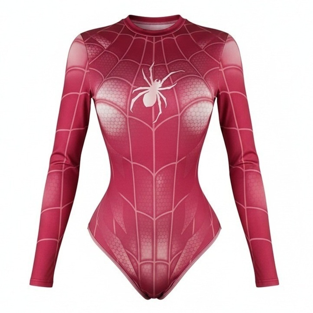 New‎ Small Magenta Spider Web Long Sleeve Bodysuit Spiderman Superhero Costume